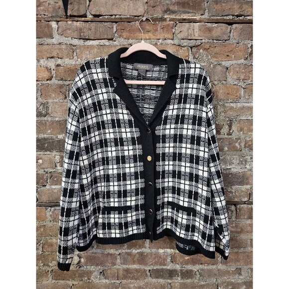 Lane Bryant Designs Black & White Geometric Cardigan V-Neck Sweater Size 22/24 - Picture 1 of 7